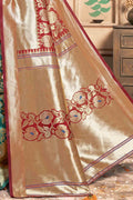 Red And Green Printed Chanderi Saree