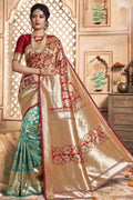 Red And Green Printed Chanderi Saree