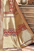 Brown And Blue Printed Chanderi Saree