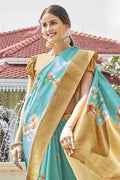 Sky Blue Printed Chanderi Saree