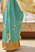 Sky Blue Printed Chanderi Saree