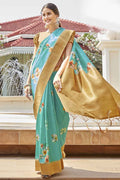 Sky Blue Printed Chanderi Saree