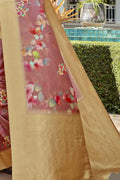 Rose Gold Printed Chanderi Saree