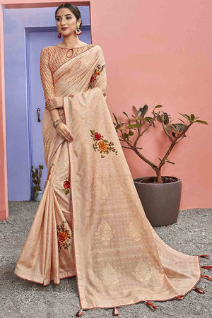 Peach Printed Chanderi Saree