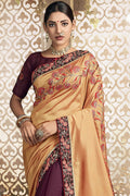 Purple & Peach Zari Woven Chanderi Saree