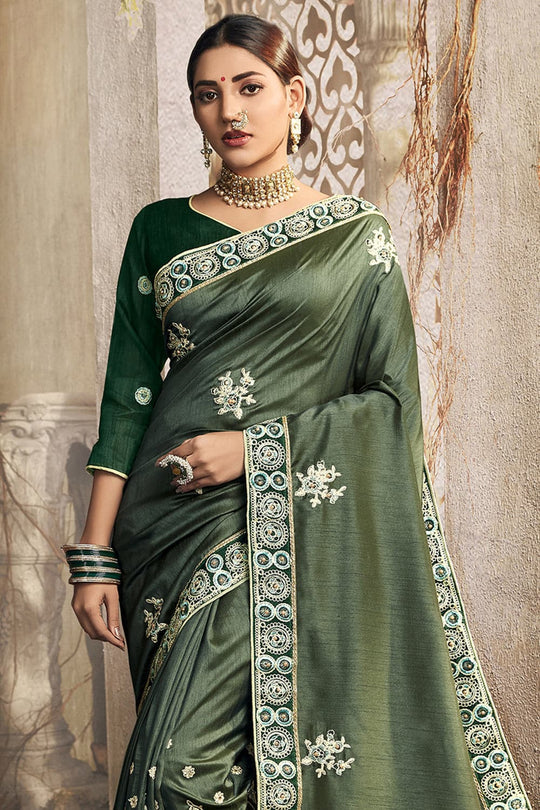Hunter Green Zari Woven Chanderi Saree