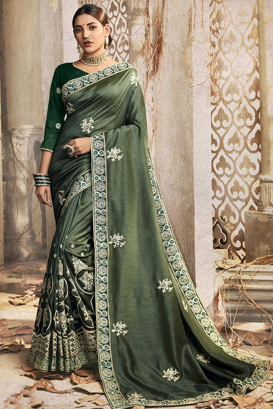 Hunter Green Zari Woven Chanderi Saree