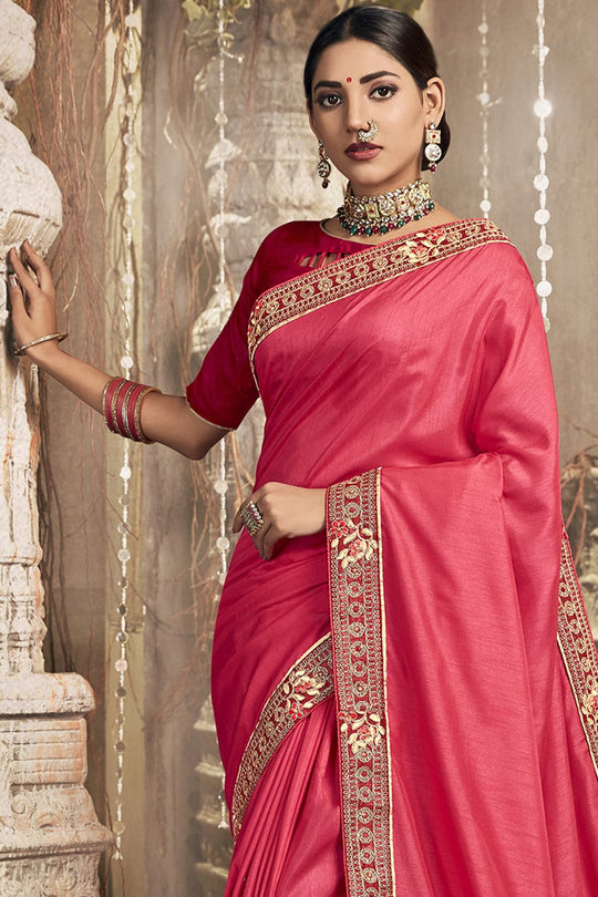 Ruby Pink Zari Woven Chanderi Saree