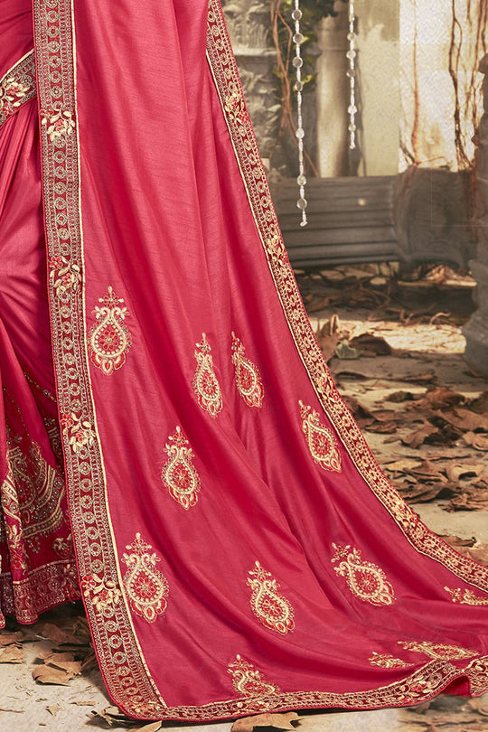 Ruby Pink Zari Woven Chanderi Saree