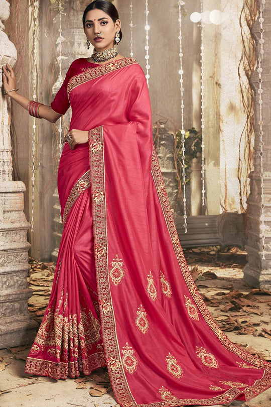 Ruby Pink Zari Woven Chanderi Saree