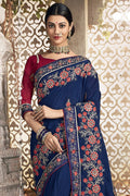 Indigo Zari Woven Chanderi Saree