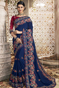 Indigo Zari Woven Chanderi Saree