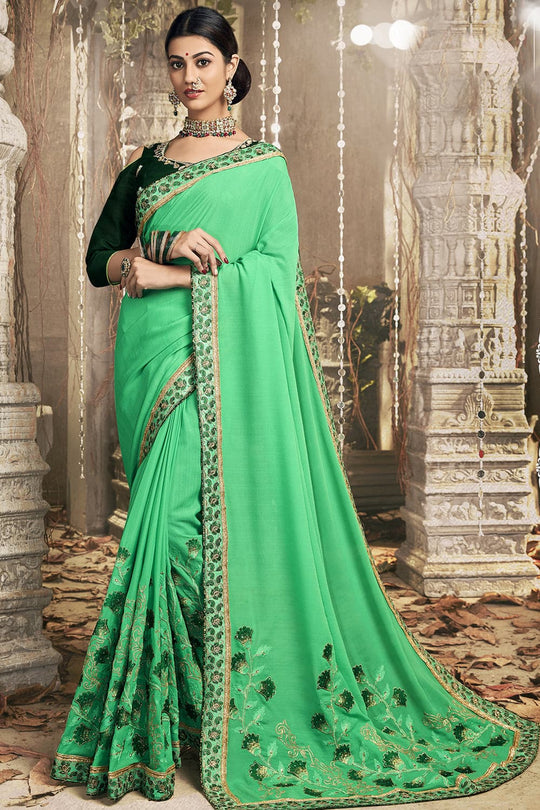 Emerald Green Zari Woven Chanderi Saree