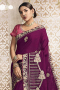 Wine Purple Zari Woven Chanderi Saree