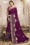 Wine Purple Zari Woven Chanderi Saree