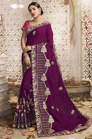 Wine Purple Zari Woven Chanderi Saree