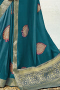 Teal Blue Printed Chanderi Saree