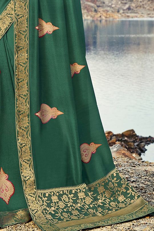 Forest Green Printed Chanderi Saree