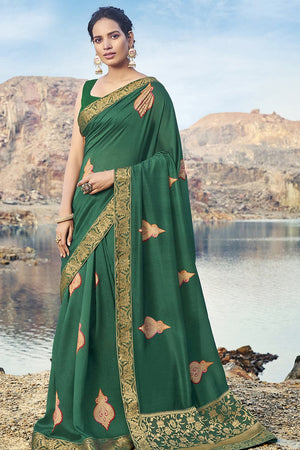 Forest Green Printed Chanderi Saree