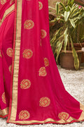 Cerise Pink Embroidered Chanderi Saree