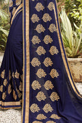 Denim Blue Embroidered Chanderi Saree