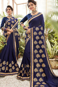 Denim Blue Embroidered Chanderi Saree