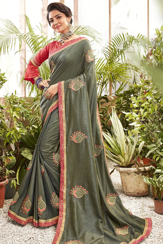 Fern Green Embroidered Chanderi Saree