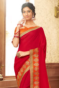Crayola Red Chanderi Saree