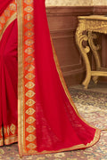 Crayola Red Chanderi Saree