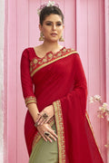 Chili Red Zari Woven Chanderi Saree