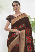 Russet Brown Printed Chanderi Saree