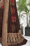Russet Brown Printed Chanderi Saree
