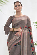 Behr Gray Printed Chanderi Saree