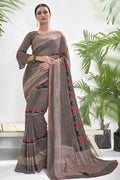 Behr Gray Printed Chanderi Saree