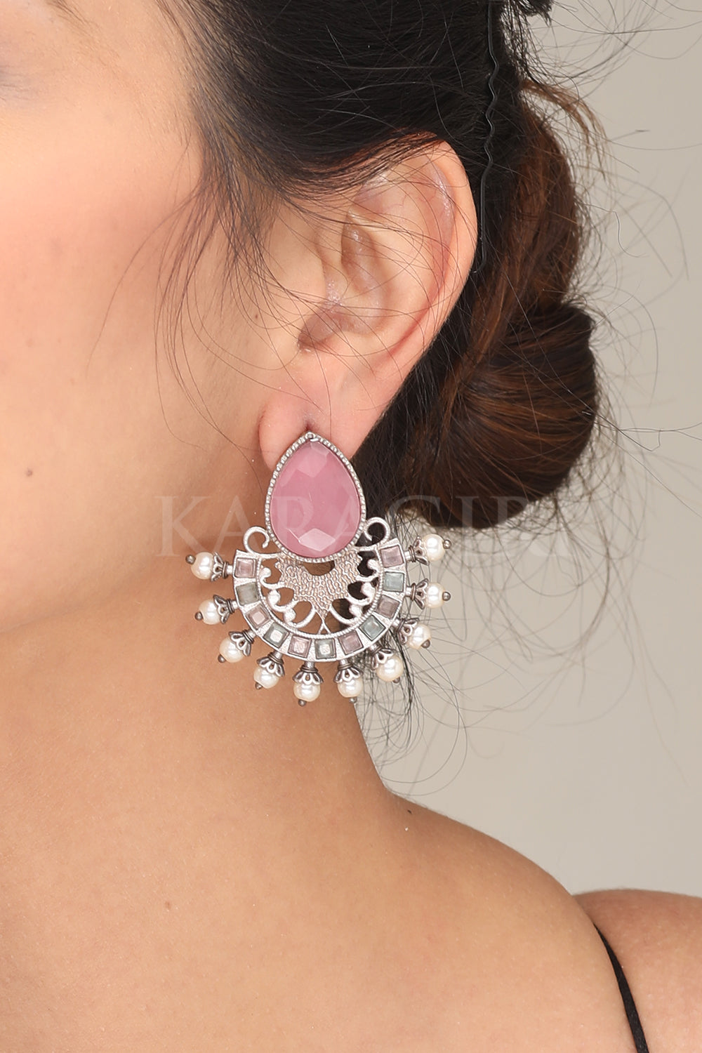 Buy Shop Now Pink Stone Earrings With Maang Tikka Online From Surat  Wholesale Shop.