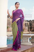 Dark Purple Mulmul Cotton Saree