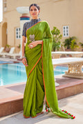 Forest Green Mulmul Cotton Saree