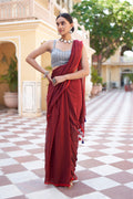 Brick Red Mulmul Cotton Saree