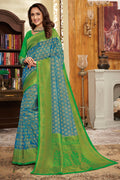 Peacock green handcrafted customised kanjivaram Saree - Buy online on Karagiri - Free shipping to USA