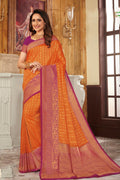 Sunrise orange handcrafted customised kanjivaram Saree - Buy online on Karagiri - Free shipping to USA