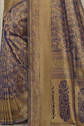 Midnight blue handcrafted customised kanjivaram Saree - Buy online on Karagiri - Free shipping to USA