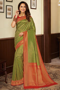 Parrot green handcrafted customised kanjivaram Saree - Buy online on Karagiri - Free shipping to USA