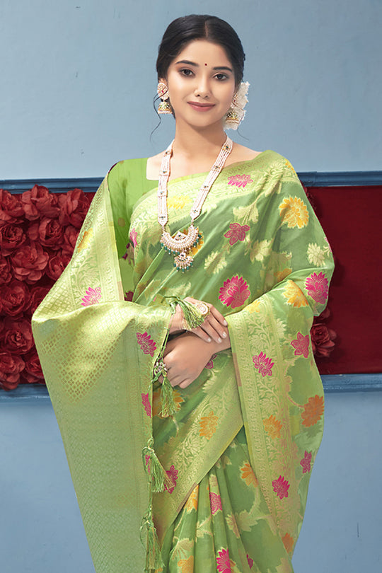 Lime Green Organza Saree