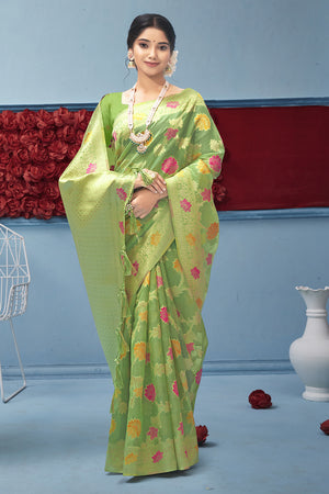 Lime Green Organza Saree