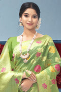 Lime Green Organza Saree