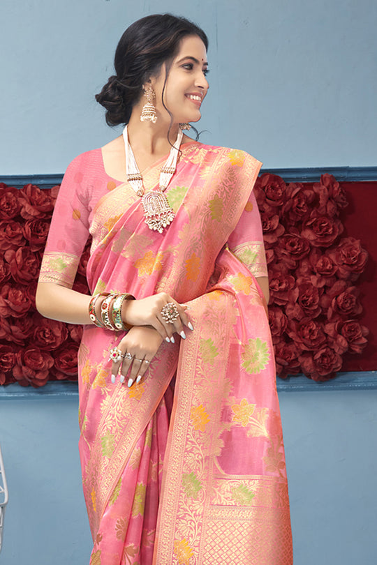 French Pink Organza Saree