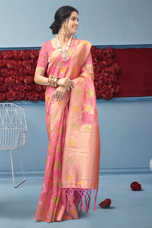 French Pink Organza Saree