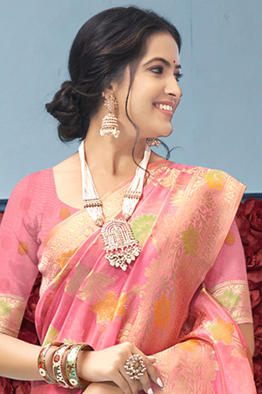 French Pink Organza Saree