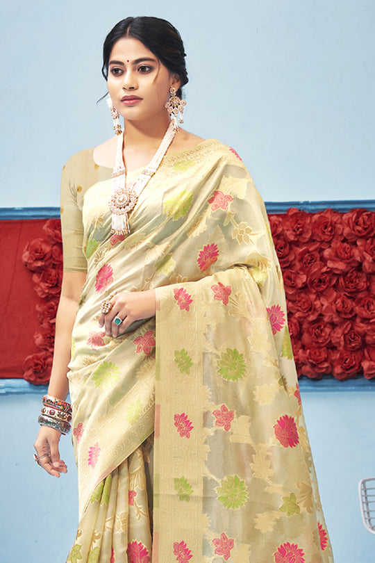 Wheat Brown Organza saree