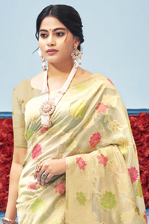 Wheat Brown Organza saree